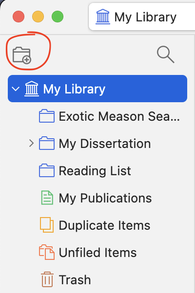 Screenshot showing the Add Collection icon placed above the My Library 
    drop-down menu
